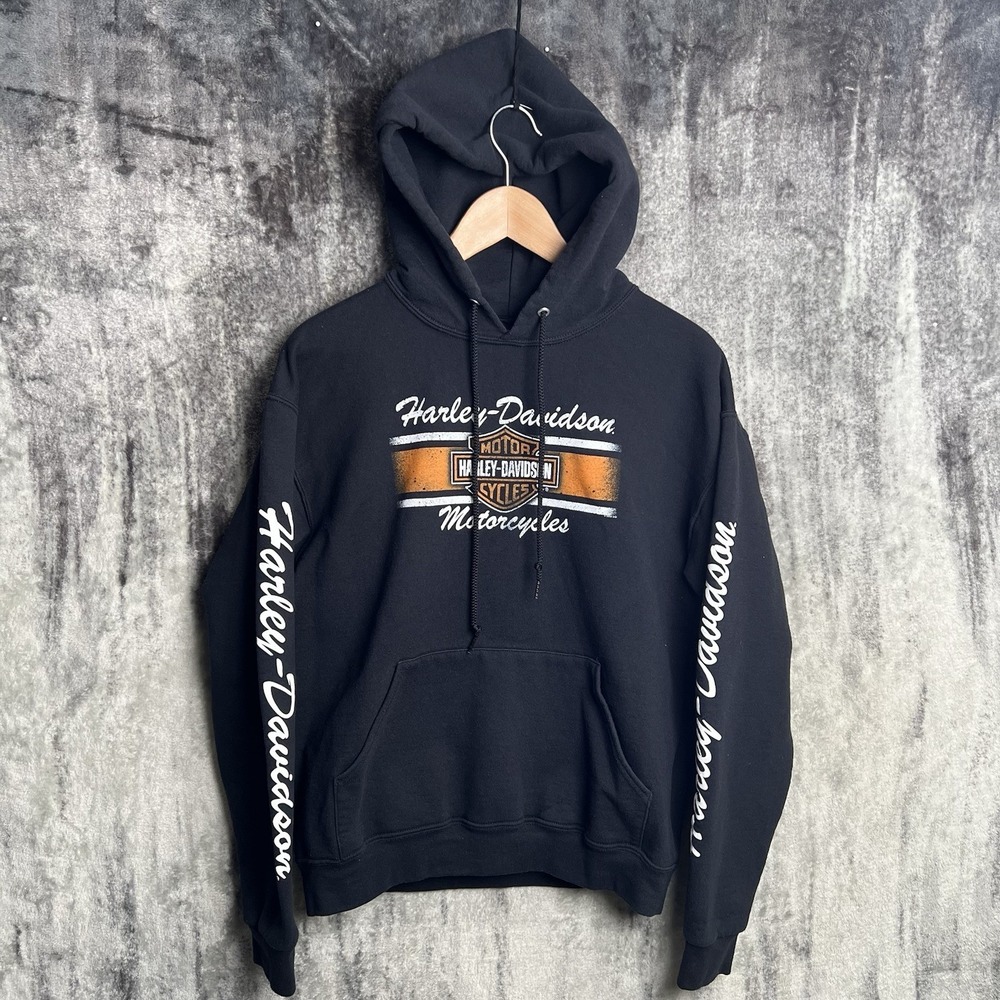 Harley‎ Davidson Military Overseas Tour Gaphic Hoodie Black Orange Men's Medium